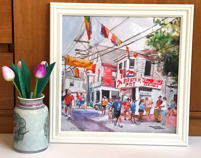 Cape Cod Provincetown, casier à homard, aquarelle, impression d'art Gwen Meyerson framed Wh 14 square pouces