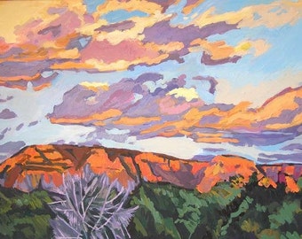 Southwestern Painting. Western Sky. Sunset In Sedona Arizona Fine Art Print. Framed Art, Living Room Decor. Bedroom Decor. Gwen Meyerson