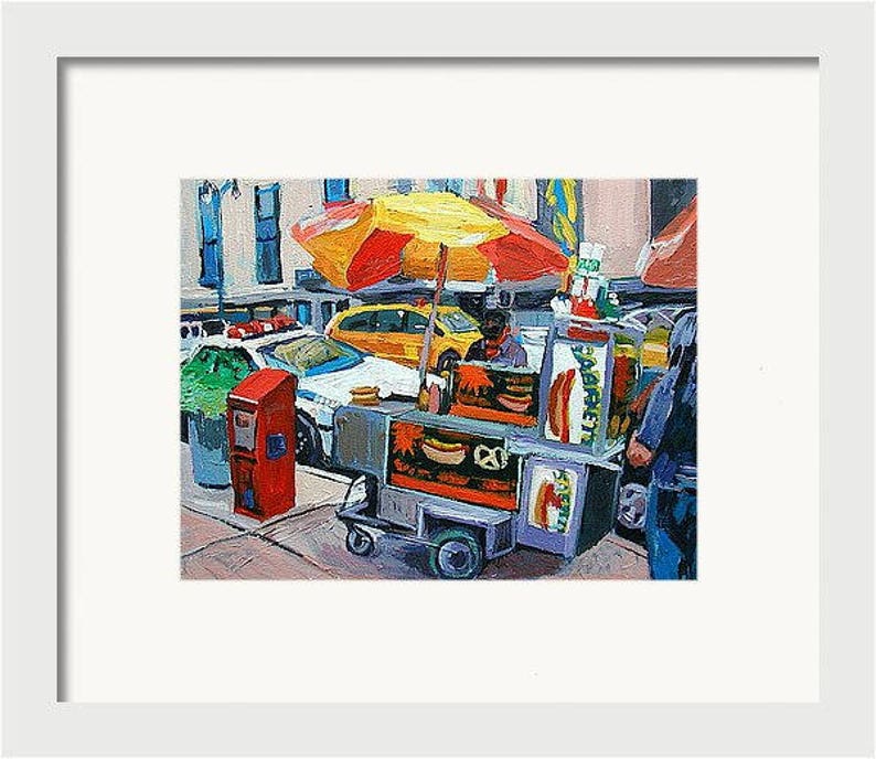 New York City Wall Art Print, NYC Painting. Hot Dog Cart, food vendor, Gwen Meyerson image 2