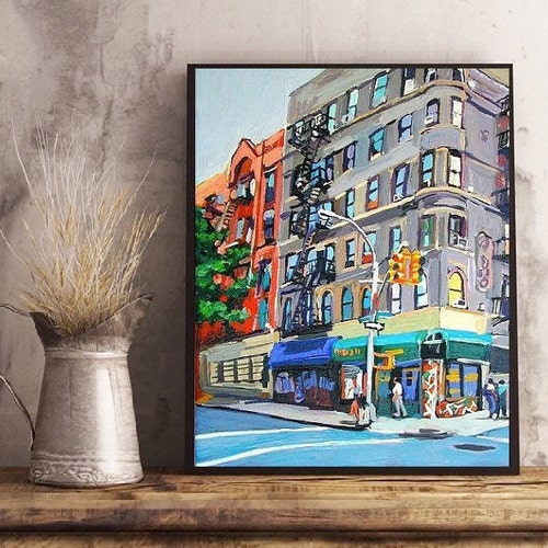 New York Art NYC Wall Art NYC Painting Red Buildings. Fine Etsy