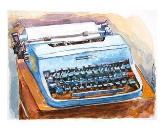 Vintage typewriter watercolor art print, Gift for Writer. Olivetti Typewriter by Gwen Meyerson