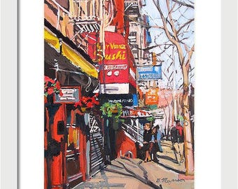 Greenwich Village Street Scene, New York City Print Art, Manhattan Wall Decor Fine Art Painting by Gwen Meyerson