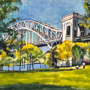 Hell Gate Bridge Astoria Queens NYC Print of Watercolor Painting  by Gwen Meyerson