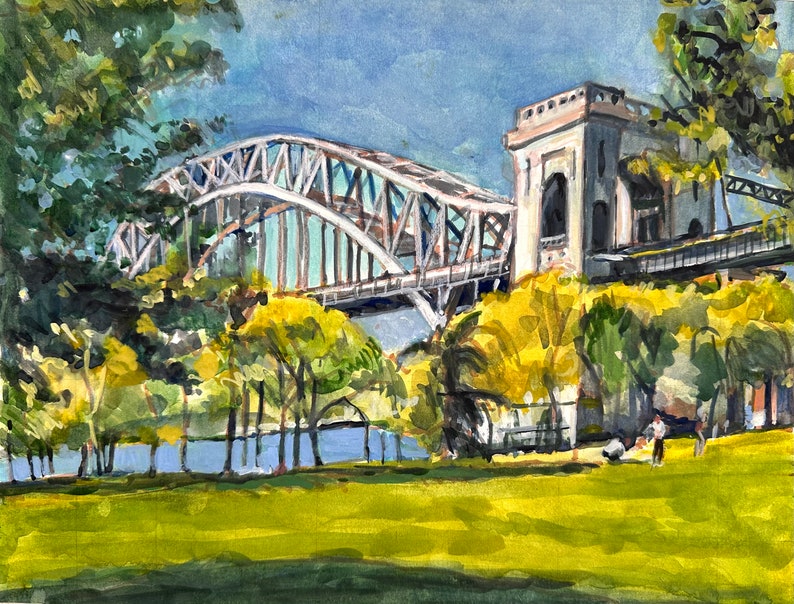 Hell Gate Bridge Astoria Queens NYC Print of Watercolor Painting by Gwen Meyerson image 1