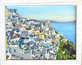 Santorini Greece, Mediterranean. original acrylic painting of Fira, Fine Art Painting, Greek Island. Fira Santorini Gwen Meyerson
