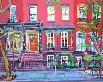 NYC Painting, New York Wall Art of Gramercy Park. Townhouses, Brownstones Building New York City Art Print, Gwen Meyerson