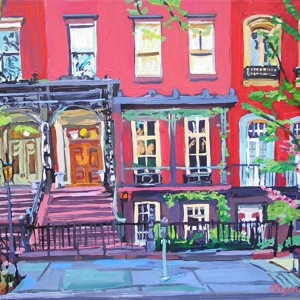 NYC Painting, New York Wall Art of Gramercy Park. Townhouses, Brownstones Building New York City Art Print, Gwen Meyerson