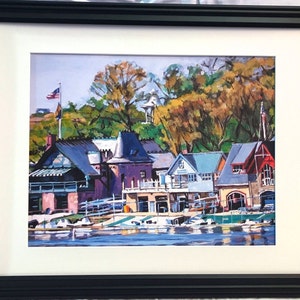 Philadelphia Painting. Living Room Decor. Art Print. Boathouse Row Painting. Schuylkill River Philly Art Print by Gwen Meyerson Black Frame 16x20 inches