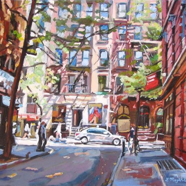 Greenwich Village Art Print of Minetta Lane & MacDougal Street, NYU, Living Room Decor. NYC Painting by Gwen Meyerson