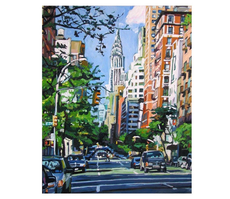 Chrysler Building Print Art. New York Cityscape Wall Art. Eastside Painting. Iconic Manhattan Building. Gwen Meyerson image 1