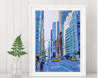NYC Blue Art, Wall Decor Painting, Living Room Decor.  New York Cityscape Art, by Gwen Meyerson