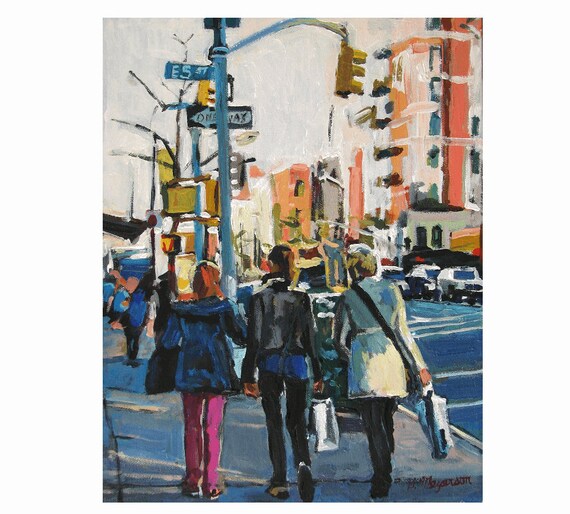 NYC East Village Art Lower Eastside Winter City Painting 5x7 8x10 11x14 Print of Painting by Gwen Meyerson