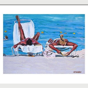 Couple on the Beach Fine Art Print 8x10, Caribbean Sea, Sunbathers Painting by Gwen Meyerson image 1