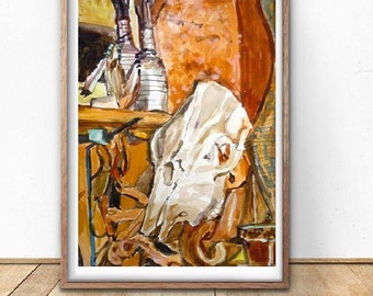 Southwest Bull Skull, Southwestern Art Print, Living Room Decor. Watercolor Cow Skull Gwen Meyerson