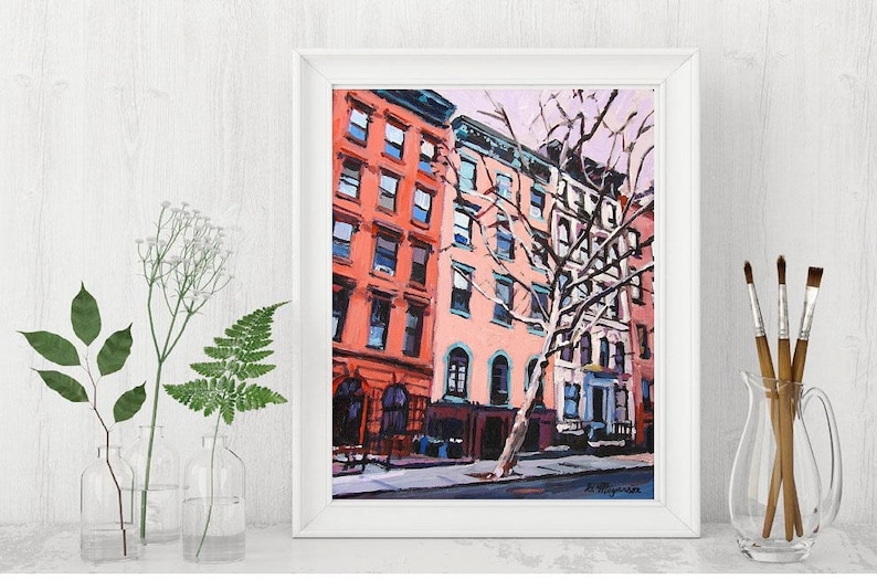 New York Art NYC Wall Art NYC Painting Red Buildings. Fine Etsy