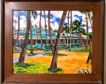 Mama's Fish House,  Maui  Hawaii, Hawaiian Original Painting Beach Art, 16x20 Gwen Meyerson