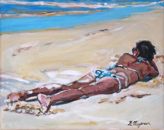 Beachcomber, In the Sand. Watercolor Print.. 8x10  or 11x14 Print by Gwen Meyerson