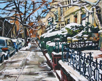 Brooklyn Painting. Park Slope. Prospect Park Winter NYC Art Print, Living Room Decor. by Gwen Meyerson