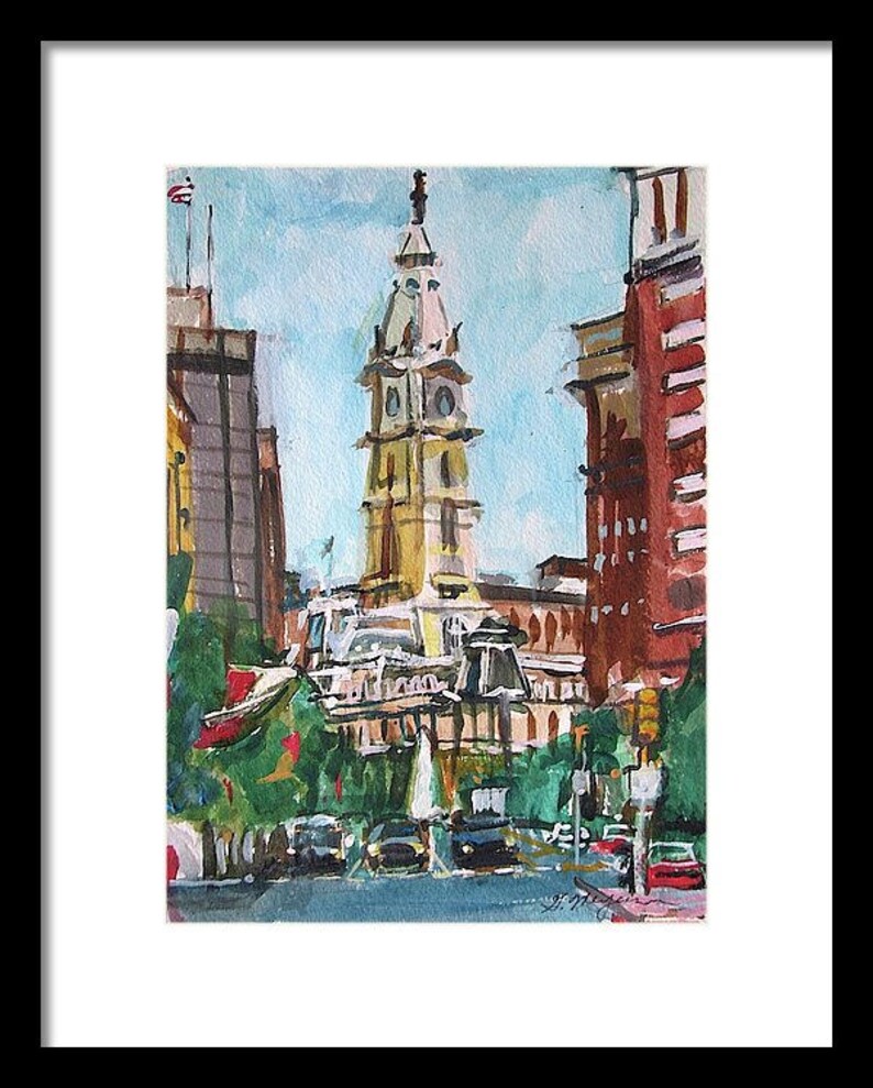 Philadelphia Watercolor Painting. City Hall, Home Decor. Living Room Decor. Philly cityscape. Center City Art Print. Gwen Meyerson image 7