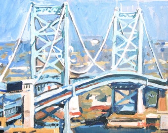 Philadelphia Painting. Philly Art. Benjamin Franklin Bridge  Gwen Meyerson