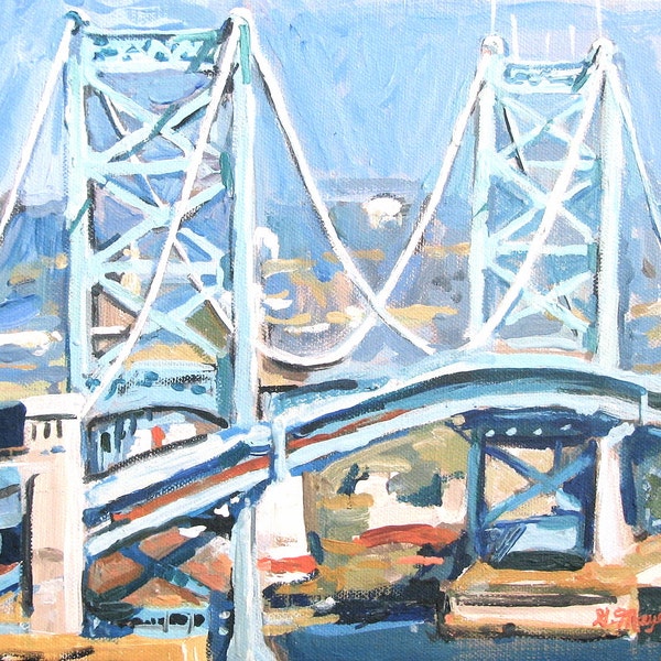 Philadelphia Painting. Philly Art. Benjamin Franklin Bridge  Gwen Meyerson