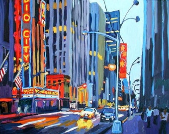 New York Art Print. NYC Painting, Radio City Music Hall, Rockefeller Center, Living Room Decor. by Gwen Meyerson