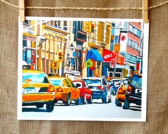 NYC Painting, New York City Art Print, Yellow Taxi Cabs. Street Art. Gwen Meyerson