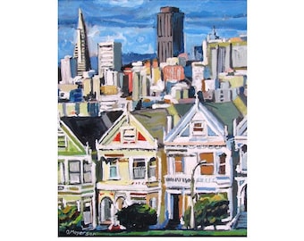 San Francisco Painting, The Painted Ladies, Victorian Art Print, Urban Painting by Gwen Meyerson