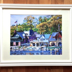 Philadelphia Painting. Living Room Decor. Art Print. Boathouse Row Painting. Schuylkill River Philly Art Print by Gwen Meyerson White Frame 16x20 inches