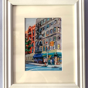 Framed Small NYC print. Home Decor. Living Room Decor. Corner Bodega Painting, New York Buildings Cityscape.   Painting by Gwen Meyerson