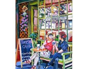 NYC SoHo Cafe 24"x30" Original Oil Painting Figurative Scene Cafe Life by Gwen Meyerson