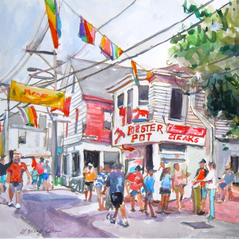 Cape Cod Provincetown, casier à homard, aquarelle, impression d'art Gwen Meyerson 20x20 special order pouces