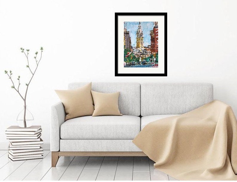 Philadelphia Watercolor Painting. City Hall, Home Decor. Living Room Decor. Philly cityscape. Center City Art Print. Gwen Meyerson image 8