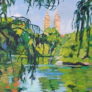 Central Park Landscape and The San Remo, New York City Art, NYC Painting, Wall Decor, Framed landscape Gwen Meyerson