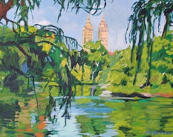 Central Park Landscape and The San Remo, New York City Art, NYC Painting, Wall Decor, Framed landscape Gwen Meyerson