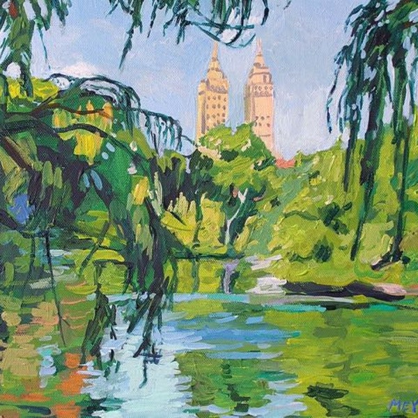 Central Park Landscape and The San Remo, New York City Art, NYC Painting, Wall Decor, Framed landscape Gwen Meyerson