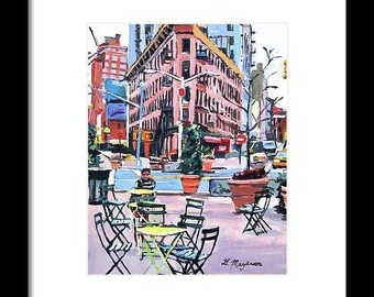 Meatpacking District Plaza, Chelsea Market New York Art NYC Art,  Little Flatiron Art Print Cityscape pink New York Painting Gwen Meyerson