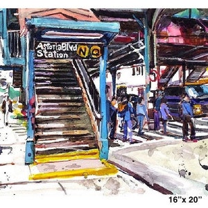 Astoria Queens NYC Watercolor Painting Subway Art LIC Train Stop by Gwen Meyerson image 9