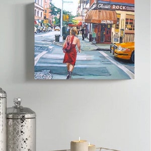 NYC Painting. New York Art Print. Living Room Decor. Red Dress On Bleecker Street, The Back Fence Painting by Gwen Meyerson image 4