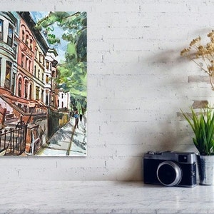 Brooklyn Brownstone watercolor. Park Slope Neighborhood. Prospect Heights Painting. Gwen Meyerson image 5