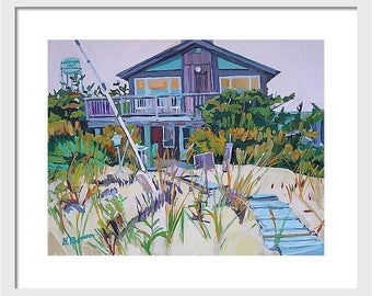 New Jersey Shore Beach House, Living Room Decor. Fine Art Print Summer Vacation  Wall Art   beach art Painting by Gwen Meyerson