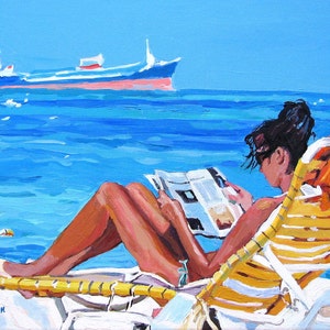 Beach Girl Art Print. Woman Lounger, Caribbean, Sunbather Painting by Gwen Meyerson image 2