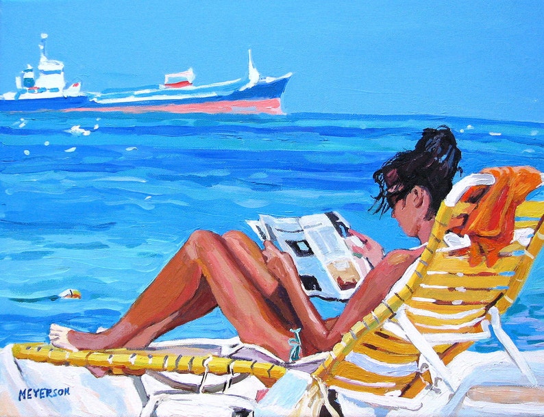 Beach Girl Art Print. Woman Lounger, Caribbean, Sunbather Painting by Gwen Meyerson image 2