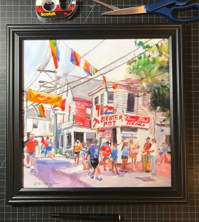 Cape Cod Provincetown, casier à homard, aquarelle, impression d'art Gwen Meyerson framed BLK 14 square pouces