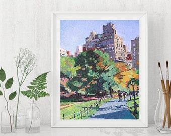 Central Park New York Art, NYC Painting,  Living Room Decor. Autumn Landscape, Wall Decor Print,  Gwen Meyerson