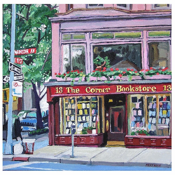 Corner Bookstore Art Print: NYC Upper East Side Painting, Gwen Meyerson