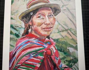 Peruvian Woman Painting: Signed Art Print by Gwen Meyerson (11x14 inch)
