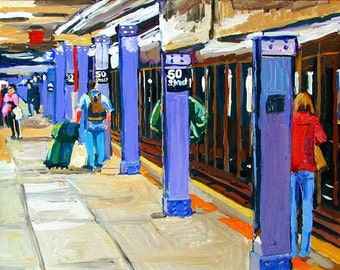 NYC Painting. Subway New York Art 50th Street Station Wall Decor Fine Art Print 8x10, New York City Painting by Gwen Meyerson