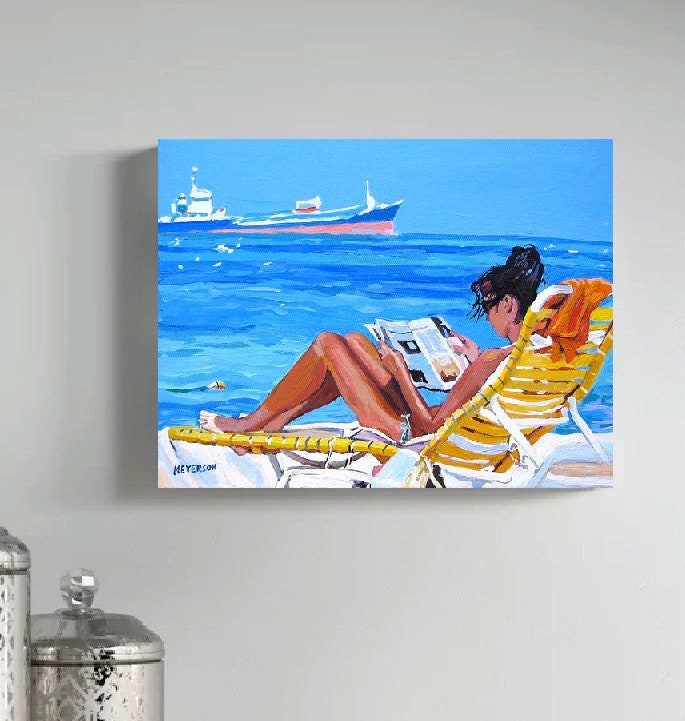 Beach Girl Art Print 8x10 11x14 or 12x16 Woman Lounger Etsy