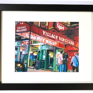 Village Vanguard Greenwich Village Night Jazz Music, jazz club, NYC Print, Framed Wood New York Cityscape Painting by Gwen Meyerson